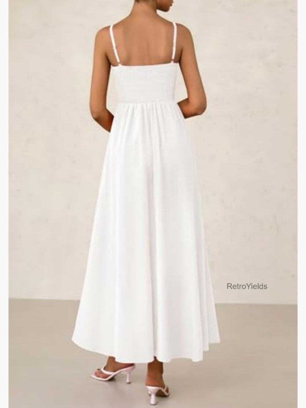 Smocked Spaghetti Strap Maxi Dress Sleeveless Flowy Beach Sundress - Picture 2 of 7